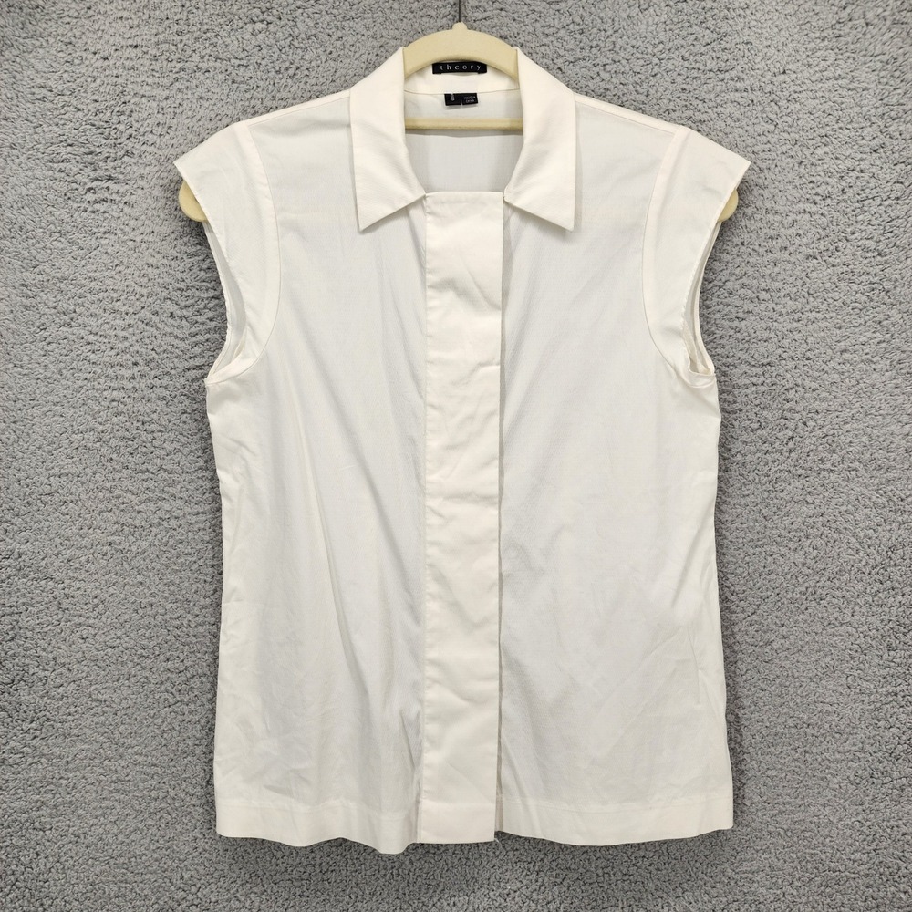 Theory Hano Sleeveless Button Down Shirt Off White Cotton Blend Size S 80174519